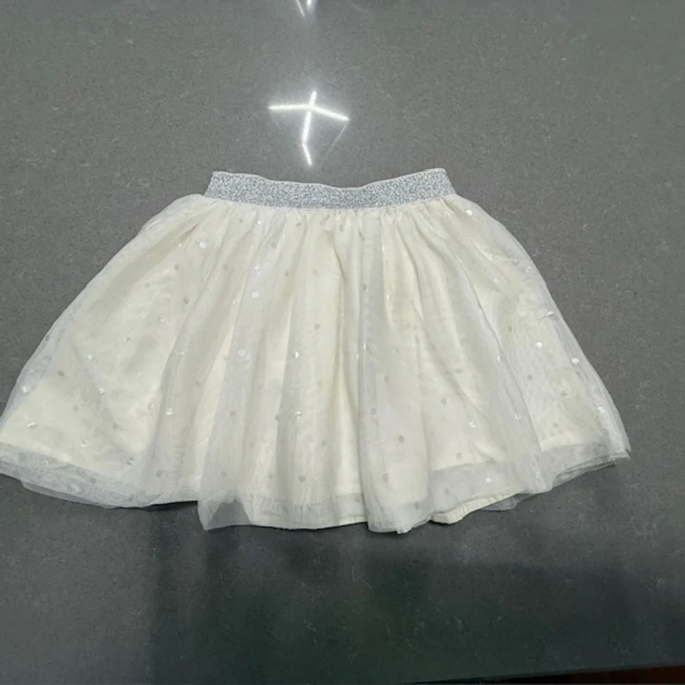 Toddler Girl Gap Cream 3T 3 Years Silver Metallic Dot Tulle Skirt -See notes
